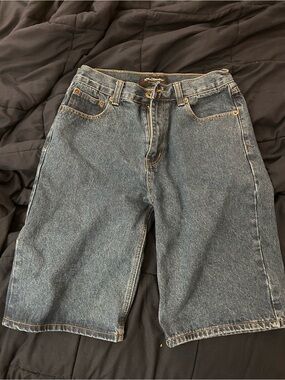Dark Wash Denim Bermuda Shorts with Classic Five-Pocket Style